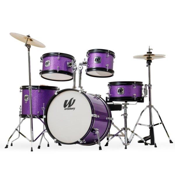 Westbury 5 PC Junior Purple Sparkle Drum Kit W/ Hardware, Cymbals & Throne
